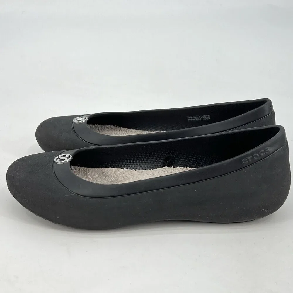 Crocs Mammoth Ballet Flats Dark Gray Faux Fur Women's Size 8